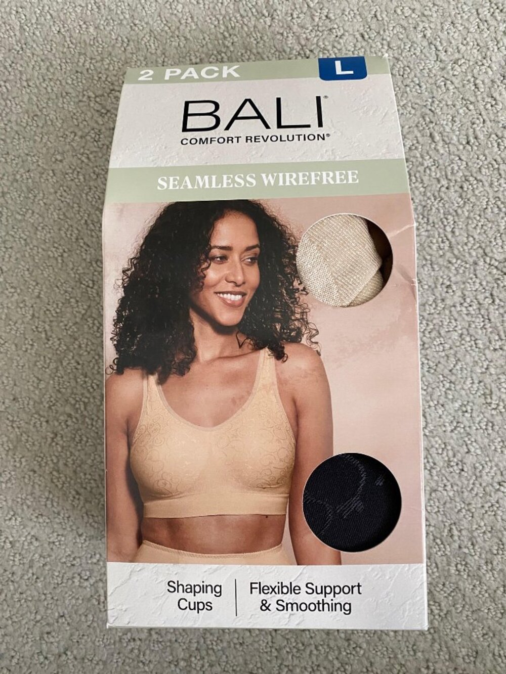 NEW Women's Bali Comfort Revolution Seamless Wirefree 2 Pack Bra, Size Large
